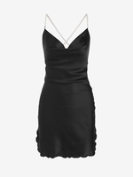 Pearl Chains Criss Cross Open Back Mini Dress L Black