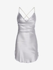 Pearl Chains Criss Cross Open Back Mini Dress L Light gray