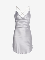 Pearl Chains Criss Cross Open Back Mini Dress L Light gray