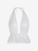 Peplum Hem Mesh Overlay Halter Tank Top M White