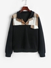 Plaid Insert Button Placket Pullover Sweatshirt L Black