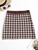 Plaid Knitted Short Skirt L Coffee