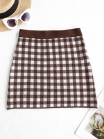 Plaid Knitted Short Skirt M Coffee
