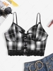 Plaid Lace-up Embroidered Bralette Cami Top L Black
