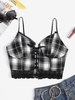 Plaid Lace-up Embroidered Bralette Cami Top M Black