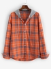 Plaid Long Sleeve Colorblock Hooded Shirt 2xl Orange