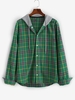 Plaid Long Sleeve Colorblock Hooded Shirt Xl Deep green