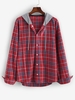 Plaid Long Sleeve Colorblock Hooded Shirt Xl Red