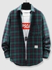 Plaid Long Sleeve Patched Shirt S Green
