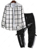 Plaid Long Sleeves Flannel Shirt With Techwear Cargo Jogger Pants White