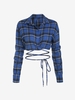 Plaid Midriff Flossing Crop Shirt M Blue