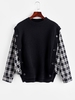 Plaid Mock Button Oversized Twofer Sweater Black