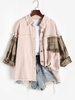 Plaid Panel Frayed Colored Denim Jacket L Light pink