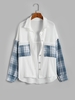 Plaid Panel Front Pockets Button Down Shirt M White