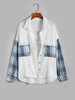 Plaid Panel Front Pockets Button Down Shirt S White