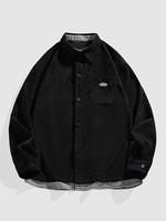 Plaid Panel Patched Front Pocket Corduroy Shirt 2xl Black