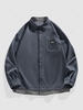 Plaid Panel Patched Front Pocket Corduroy Shirt 2xl Cadetblue
