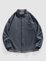 Plaid Panel Patched Front Pocket Corduroy Shirt 2xl Cadetblue