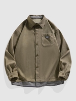 Plaid Panel Patched Front Pocket Corduroy Shirt 2xl Oak brown