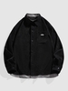 Plaid Panel Patched Front Pocket Corduroy Shirt L Black