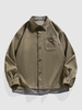 Plaid Panel Patched Front Pocket Corduroy Shirt L Oak brown