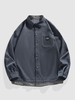 Plaid Panel Patched Front Pocket Corduroy Shirt Xl Cadetblue