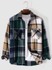 Plaid Patchwork Pocket Flannel Shirt M Coffee