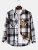 Plaid Patchwork Pocket Flannel Shirt M Gray