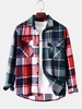 Plaid Patchwork Pocket Flannel Shirt Xl Deep green