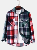 Plaid Patchwork Pocket Flannel Shirt Xl Deep green