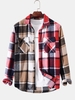 Plaid Patchwork Pocket Flannel Shirt Xl Deep red