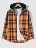 Plaid Pattern Button Fly Asymmetric Hooded Shacket L Multi b
