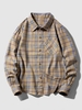 Plaid Pattern Button Front Long Sleeve Shirt 2xl Light coffee