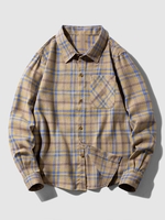 Plaid Pattern Button Front Long Sleeve Shirt Xl Light coffee