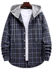 Plaid Pattern Button Up Hooded Shirt Xl Cadetblue