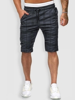 Plaid Pattern Casual Drawstring Shorts M Dark gray