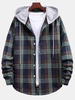 Plaid Pattern Color Blocking Hooded Shirt L Cadetblue
