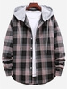 Plaid Pattern Color Blocking Hooded Shirt Xl Smokey gray