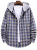 Plaid Pattern Colorblock Hooded Shirt 2xl Blue koi