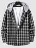 Plaid Pattern Colorblock Hooded Shirt M Black
