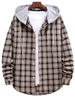 Plaid Pattern Colorblock Hooded Shirt S Black