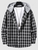 Plaid Pattern Colorblock Hooded Shirt Xxl Black
