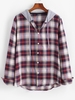 Plaid Pattern Colorblock Panel Hooded Shirt L Deep red