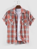 Plaid Pattern Double-pocket Topstitching Shirt M Dark orange