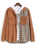 Plaid Pattern Double Pockets Button Up Jacket 2xl Coffee