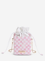 Plaid Pattern Drawstring Chain Bucket Bag