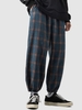 Plaid Pattern Elastic Waist Baggy Pants Xs Deep blue