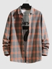 Plaid Pattern Flannel Long Sleeves Shirt S Orange