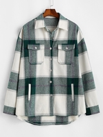 Plaid Pattern Flap Pocket Shirt Jacket 2xl Deep green