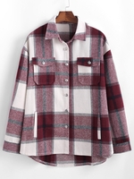 Plaid Pattern Flap Pocket Shirt Jacket 2xl Red